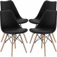 Set 4 scaune de bucatarie, design scandinav modern, sezut cu burete, negru Set 4 scaune de bucatarie, design scandinav modern, sezut cu burete, negru