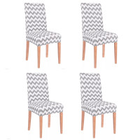 Set 4 huse universale pentru scaun, marime universala, poliester si spandex, 45 cm x 60 cm, zig zag, alb gri Set 4 huse universale pentru scaun, marime universala, poliester si spandex, 45 cm x 60 cm, zig zag, alb gri