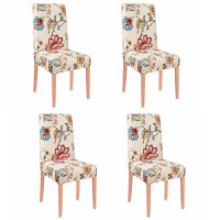 Set 4 huse universale pentru scaun, marime universala, poliester si spandex, 45 x 60 cm, bej floral Set 4 huse universale pentru scaun, marime universala, poliester si spandex, 45 x 60 cm, bej floral