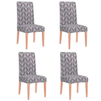 Set 4 huse universale pentru scaun, marime universala, poliester si spandex, 45 x 60 cm, gri dungi