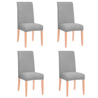 Set 4 huse universale pentru scaun, marime universala, poliester si spandex, 45 x 60 cm, gri cu carouri Set 4 huse universale pentru scaun, marime universala, poliester si spandex, 45 x 60 cm, gri cu carouri