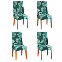 Set 4 huse pentru scaun, marime universala, poliester si spandex, verde cu model floral Set 4 huse pentru scaun, marime universala, poliester si spandex, verde cu model floral