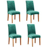 Set 4 huse pentru scaun catifelata, marime universala, poliester si spandex, verde Set 4 huse pentru scaun catifelata, marime universala, poliester si spandex, verde