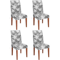 Set 4 huse universale pentru scaun, marime universala, poliester si spandex, 38x70cm, gri cu model floral