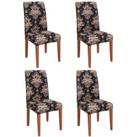 Set 4 huse pentru scaun, marime universala, poliester si spandex, 38x70cm, negru, bej Set 4 huse pentru scaun, marime universala, poliester si spandex, 38x70cm, negru, bej