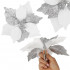 Set 5 ornamente pentru bradul de Craciun, stea Poinsettia, 23cm, alb argintiu [6]