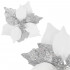 Set 5 ornamente pentru bradul de Craciun, stea Poinsettia, 23cm, alb argintiu [8]