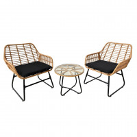 Set mobilier gradina din ratan, 2 scaune cu perne, 1 masa rotunda, maro Set mobilier gradina din ratan, 2 scaune cu perne, 1 masa rotunda, maro