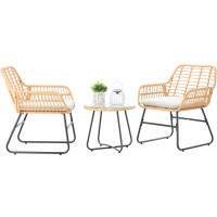 Set mobilier gradina din ratan, 2 scaune cu perne, 1 masa rotunda, maro natur