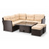 Set mobilier gradina coltar 5 piese, canapea colt, 2 tabureti si masa reglabila pe inaltime, ratan PE, 179x69x73 cm, maro si crem [5]