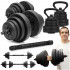 Set gantere, bara si kettlebell ajustabil 30 kg, 16 discuri, conector si suport dedicat, negru [2]