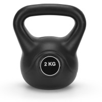 Kettlebell 2 kg, bitum cu invelis rezistent ABS, 19x16 cm, negru