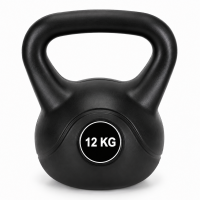 Kettlebell 12 kg, bitum cu invelis rezistent ABS, 25x19x27 cm, negru