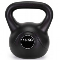 Kettlebell 16 kg, bitum cu invelis rezistent ABS, 28x23x30 cm, negru