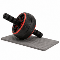 Roata fitness pentru exercitii abdomen cu manere antiderapante si covoras protectie genunchi, 16x9 cm, negru
