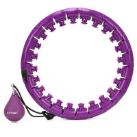 Cerc Hula Hoop pentru antrenament fitness, reglabil, cu greutate suplimentara si functie de masaj, 50-120 cm, mov