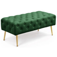 Taburet Monaco, tapitat cu catifea, tip banca, cu picioare metalice, 100x42x41 cm, verde Taburet Monaco, tapitat cu catifea, tip banca, cu picioare metalice, 100x42x41 cm, verde