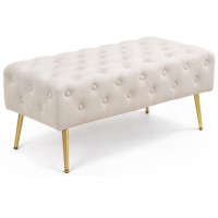 Taburet Monaco, tapitat cu catifea, tip banca, cu picioare metalice, 100x42x41 cm, bej Taburet Monaco, tapitat cu catifea, tip banca, cu picioare metalice, 100x42x41 cm, bej