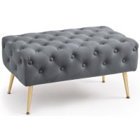Taburet Madrid, tapitat cu catifea, tip banca, cu picioare metalice, 80x42x41 cm, gri Taburet Madrid, tapitat cu catifea, tip banca, cu picioare metalice, 80x42x41 cm, gri