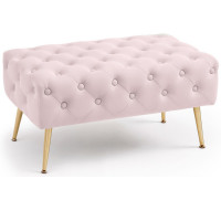 Taburet Madrid, tapitat cu catifea, tip banca, cu picioare metalice, 80x42x41 cm, roz pudra Taburet Madrid, tapitat cu catifea, tip banca, cu picioare metalice, 80x42x41 cm, roz pudra