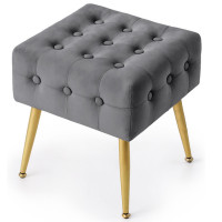 Taburet tapitat Quadra, velur, cu picioare metalice, 40x40x42 cm, gri Taburet tapitat Quadra, velur, cu picioare metalice, 40x40x42 cm, gri