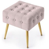 Taburet tapitat Quadra, velur, cu picioare metalice, 40x40x42 cm, roz pudra Taburet tapitat Quadra, velur, cu picioare metalice, 40x40x42 cm, roz pudra