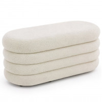 Taburet tapitat Puffo cu spatiu de depozitare, velur, 100x42x42 cm, crem