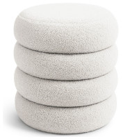 Taburet tapitat Snuggo cu spatiu de depozitare, velur, diametru 42 cm, inaltime 45 cm, alb