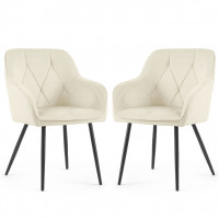 Set 2 scaune dining tapitate din catifea Diamante, 55x58x83 cm, maxim 120 kg, crem