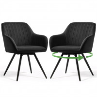 Set 2 scaune dining rotative tapitate din catifea Turno, 55x58x83 cm, maxim 120 kg, negru