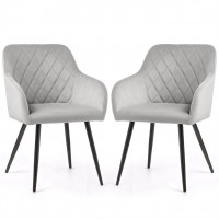 Set 2 scaune dining tapitate Velto, catifea, matlasate cu romburi, 52x58x82 cm, maxim 120 kg, gri Set 2 scaune dining tapitate Velto, catifea, matlasate cu romburi, 52x58x82 cm, maxim 120 kg, gri
