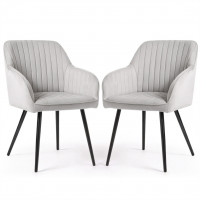Set 2 scaune dining tapitate din velur Florence, 55x58x82 cm, maxim 120 kg, gri