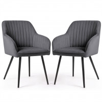 Set 2 scaune dining tapitate din velur Florence, 55x58x82 cm, maxim 120 kg, gri grafit