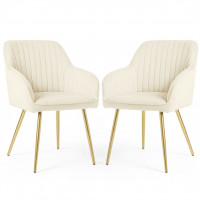 Set 2 scaune dining tapitate din velur Florence, 55x58x82 cm, maxim 120 kg, crem