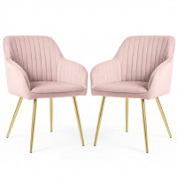 Set 2 scaune dining tapitate din velur Florence, 55x58x82 cm, maxim 120 kg, roz