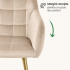 Set 2 scaune dining tapitate cu velur Luxano, cusaturi patrate, picioare aurii, 54x58x82 cm, bej [3]