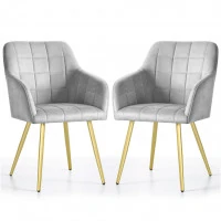 Set 2 scaune dining tapitate cu velur Luxano, cusaturi patrate, picioare aurii, 54x58x82 cm, gri Set 2 scaune dining tapitate cu velur Luxano, cusaturi patrate, picioare aurii, 54x58x82 cm, gri