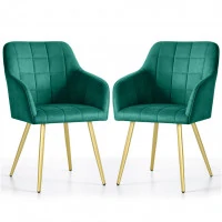 Set 2 scaune dining tapitate cu velur Luxano, cusaturi patrate, picioare aurii, 54x58x82 cm, verde Set 2 scaune dining tapitate cu velur Luxano, cusaturi patrate, picioare aurii, 54x58x82 cm, verde