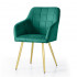 Set 2 scaune dining tapitate cu velur Luxano, cusaturi patrate, picioare aurii, 54x58x82 cm, verde [2]