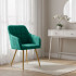 Set 2 scaune dining tapitate cu velur Luxano, cusaturi patrate, picioare aurii, 54x58x82 cm, verde [12]