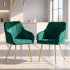 Set 2 scaune dining tapitate cu velur Luxano, cusaturi patrate, picioare aurii, 54x58x82 cm, verde [7]