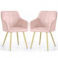 Set 2 scaune dining tapitate cu velur Luxano, cusaturi patrate, picioare aurii, 54x58x82 cm, roz Set 2 scaune dining tapitate cu velur Luxano, cusaturi patrate, picioare aurii, 54x58x82 cm, roz