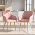 Set 2 scaune dining tapitate cu velur Luxano, cusaturi patrate, picioare aurii, 54x58x82 cm, roz [7]