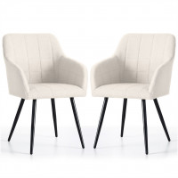 Set 2 scaune dining tapitate cu velur Luxano, cusaturi patrate, 54x58x82 cm, crem