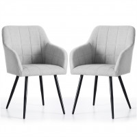Set 2 scaune dining tapitate cu velur Luxano, cusaturi patrate, 54x58x82 cm, gri deschis