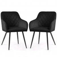 Set 2 scaune dining tapitate Velto, catifea, matlasate cu romburi, 52x58x82 cm, maxim 120 kg, negru Set 2 scaune dining tapitate Velto, catifea, matlasate cu romburi, 52x58x82 cm, maxim 120 kg, negru