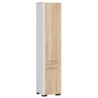 Dulap baie tip coloana cu 2 usi si 5 rafturi, PAL laminat, 30x30x140 cm, alb si stejar sonoma Dulap baie tip coloana cu 2 usi si 5 rafturi, PAL laminat, 30x30x140 cm, alb si stejar sonoma