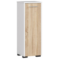 Dulap de baie tip baza, cu usa reversibila si raft interior, PAL 16 mm, 30x30x85 cm, alb si sonoma Dulap de baie tip baza, cu usa reversibila si raft interior, PAL 16 mm, 30x30x85 cm, alb si sonoma