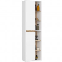 Dulap de baie suspendat cu 2 usi si 6 rafturi, PAL 16 mm, 50x30x170 cm, alb si stejar sonoma