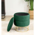 Taburet tapitat rotund Elza cu spatiu de depozitare, velur, 37x37x42 cm, verde smarald [4]
